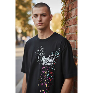 M917)Rebel Vengeance Black Archives Logo Multicolr Splatter Short Sleeve Tee 3XL